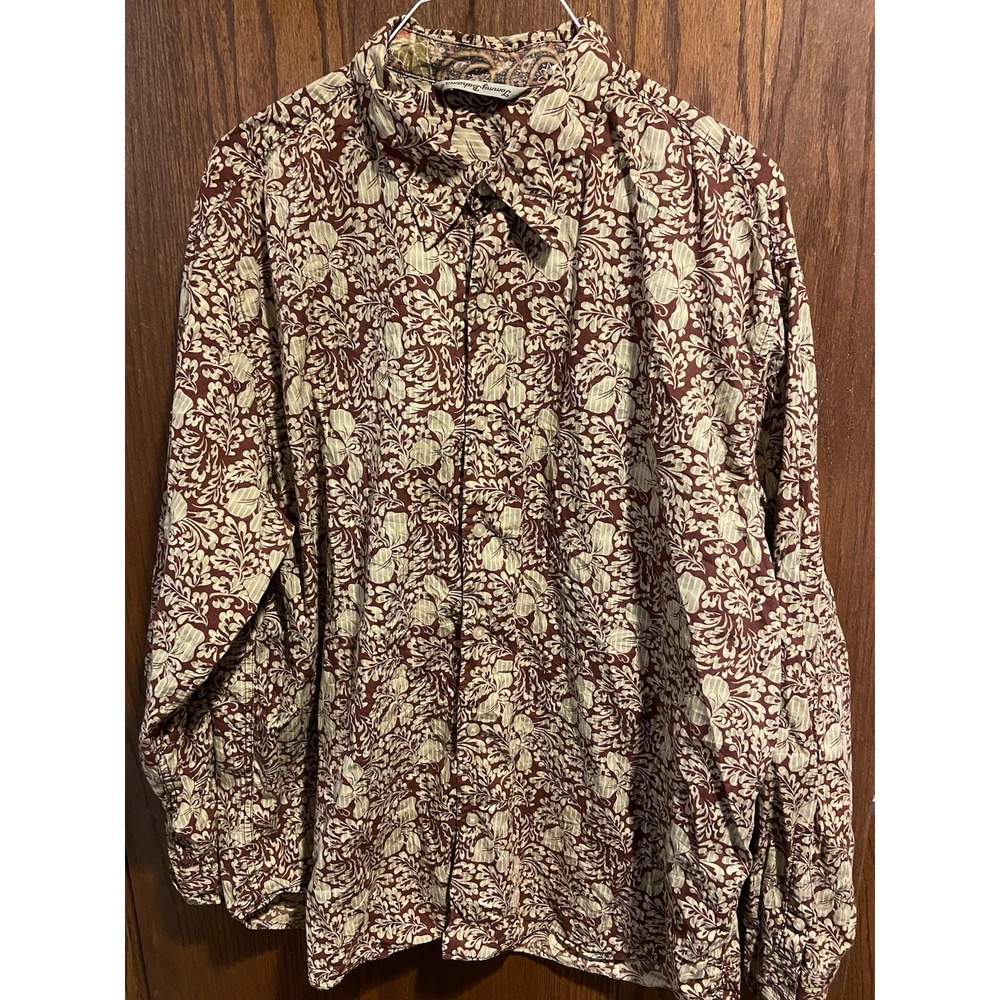 Tommy Bahama Size XXL Brown Floral Cotton Long Sleeve Shirt